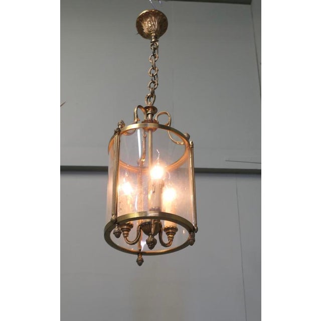 Vintage Round Art Deco Brass and Glass Lantern, 1920 For Sale - Image 3 of 8