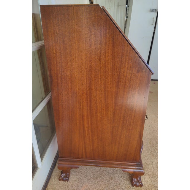 1920s Maddox Solid Mahogany Chippendale Style Drop Front Secretary Desk For Sale - Image 11 of 16