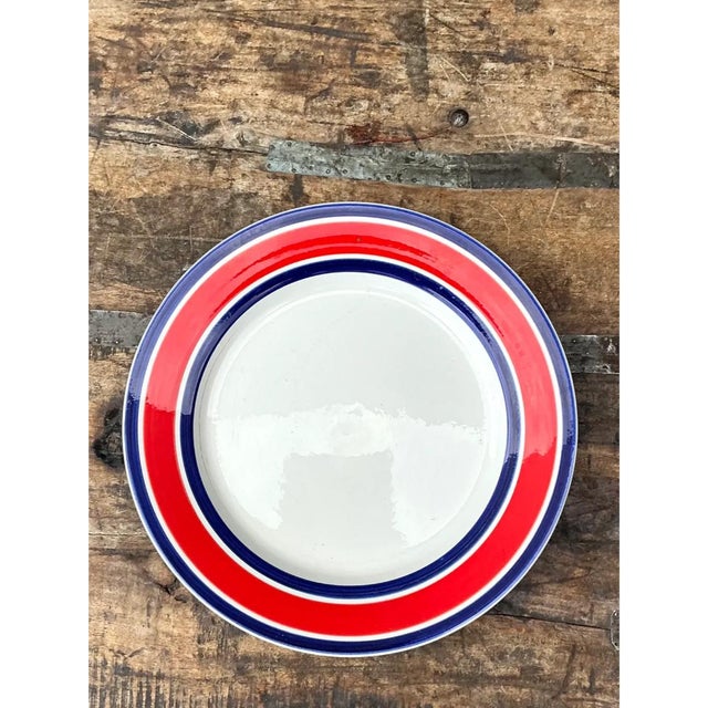 Mid-Century Modern Vintage Italian Red and Blue Striped Ceramic Serving Plate For Sale - Image 3 of 12