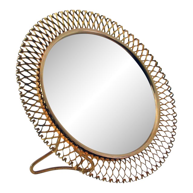 Mid-Century German Brass Vanity Table Mirror from Vereinigte Werkstätten Munich For Sale