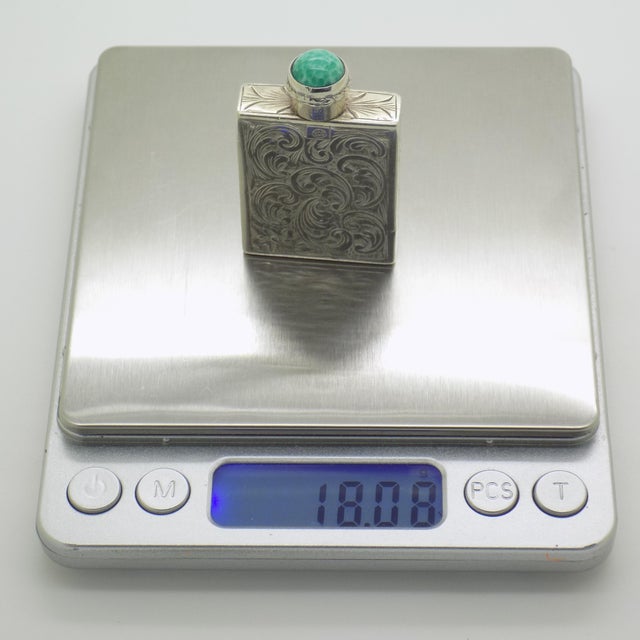 Vintage Italian Silver 800 Chiseled Perfume Bottle with Turquoise Stone Cap, 1970s For Sale - Image 10 of 14
