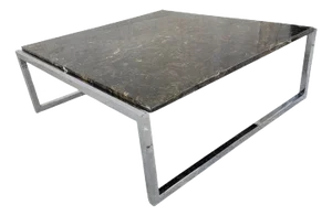 Mid Century Modern Italian Polished Granite Chrome Sled Base Coffee Table
