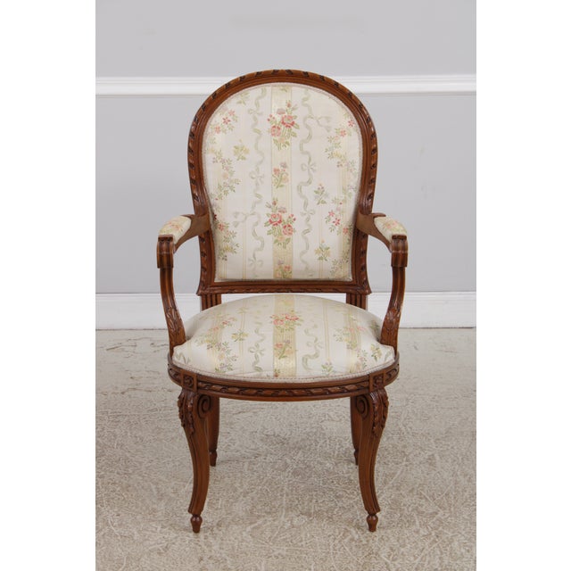 French Set of 8 French Louis XIV Style Upholstered Dining Room Chairs For Sale - Image 3 of 18
