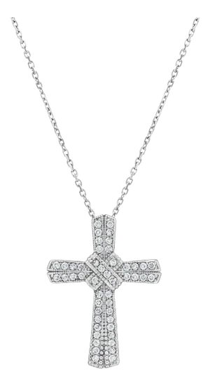 Diamond Cross Pendant .68cttw 14k White Gold 16"