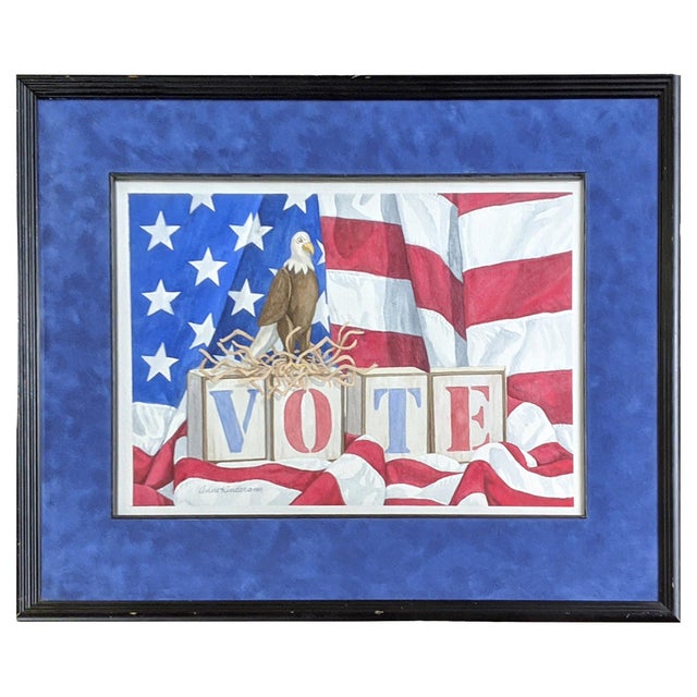 Blue 1999 Watercolor Painting "Vote" by Anne Kinder For Sale - Image 8 of 8