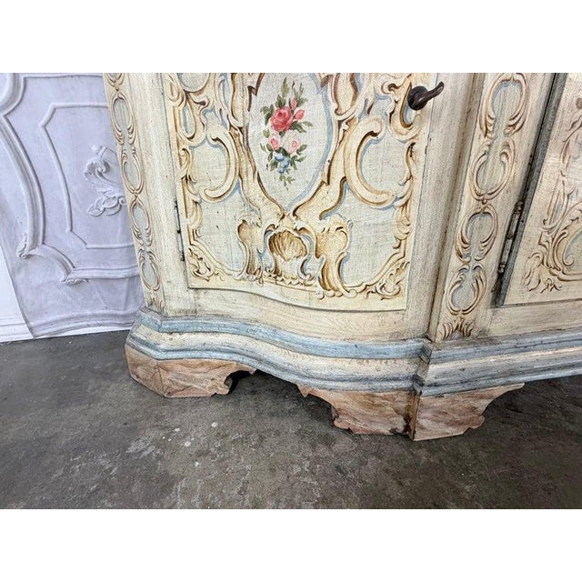 Italian Rococo Painted Serpentine Credenza With Floral Cartouches For Sale - Image 14 of 17