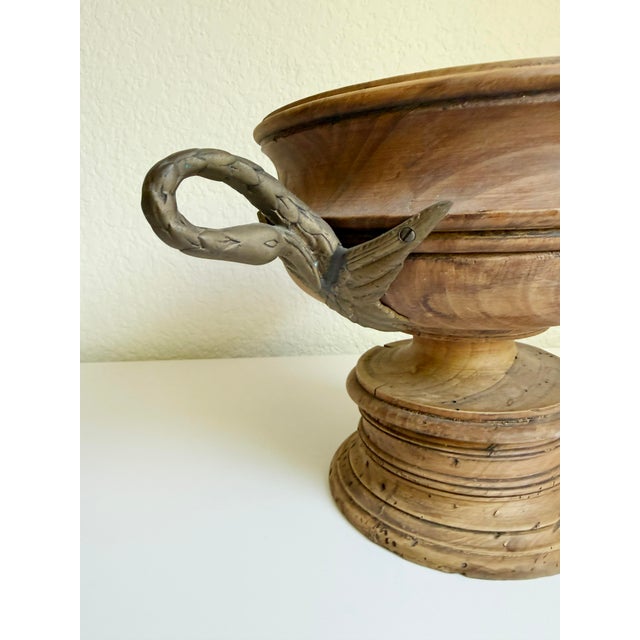 Wood Italian Neoclassical Wood Tazza With Bronze Swan Handles, Early 20th Century For Sale - Image 7 of 12