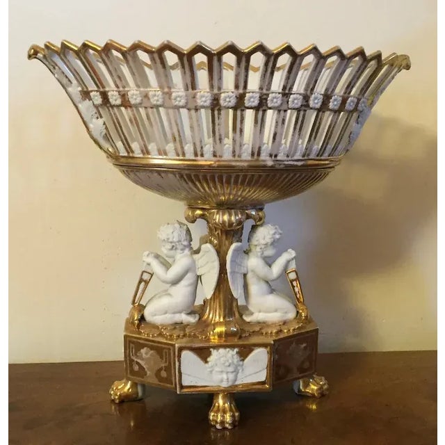 Antique Early 19th Century French Empire Porcelain Corbeille Centerpiece with Angel Supports For Sale - Image 10 of 13