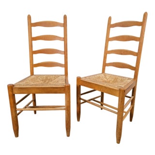 Vintage Brutalist Wicker Ladder Chairs in the style of Charlotte Perriand, 1960s, Set of 2 For Sale