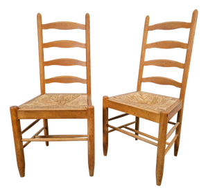 Vintage Brutalist Wicker Ladder Chairs in the style of Charlotte Perriand, 1960s, Set of 2