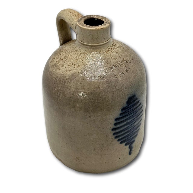 Excellent Small 1 Gallon Antique American Blue Decorated Stoneware Spirts Jug by N. A. White & Son in Utica N. Y. 1870s For Sale - Image 9 of 18