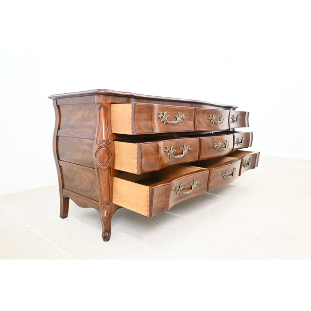 Brown John Widdicomb French Louis XV Style Cherry Bombe Nine Drawer Dresser For Sale - Image 8 of 17