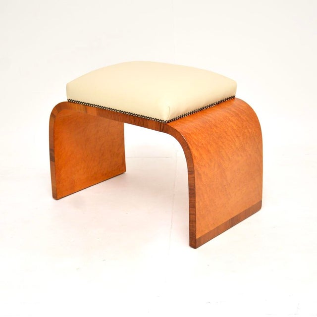1930s Art Deco Birds Eye Maple and Leather Stool, 1930s For Sale - Image 5 of 10