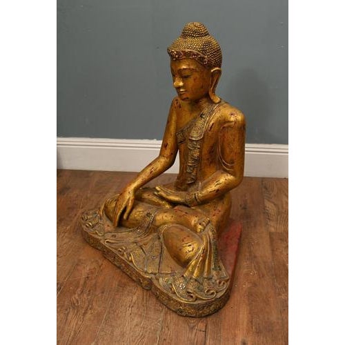 Thai Carved Gilt Wood Buddha Figure with Lotus Pose For Sale - Image 9 of 13
