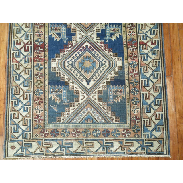 Early 20th Century Blue Geometric Kazak Rug For Sale In New York - Image 6 of 6