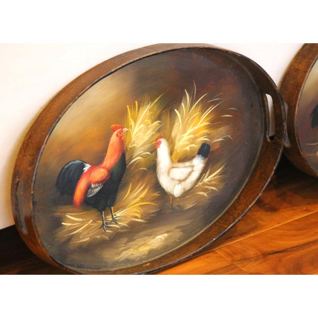 Wood Set of 3 Vintage Hand Painted Wood Nesting Trays W/ Chickens and Roosters For Sale - Image 7 of 8