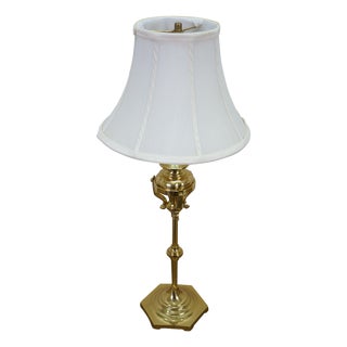 Vintage Brass Trophy Urn Candlestick Hexagon Base Banquet Table Lamp 28" For Sale