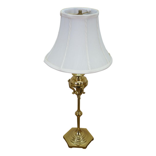 Vintage Brass Trophy Urn Candlestick Hexagon Base Banquet Table Lamp 28" For Sale