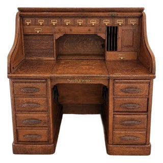 Very Special Antique Smith Premier Roll Top Desk | Quarter Sawn Oak Typewriter Desk | Victorian Office Furniture For Sale