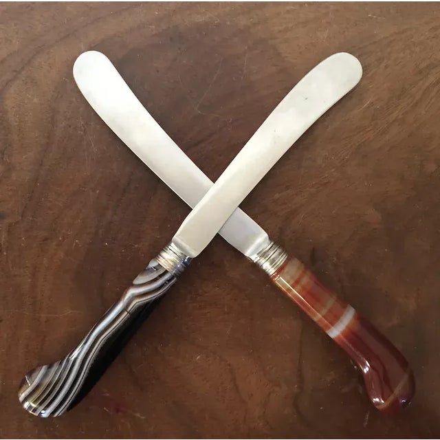 Antique 19th Century English Pistol Handled Knives with Agate Handles - A Pair For Sale - Image 10 of 13