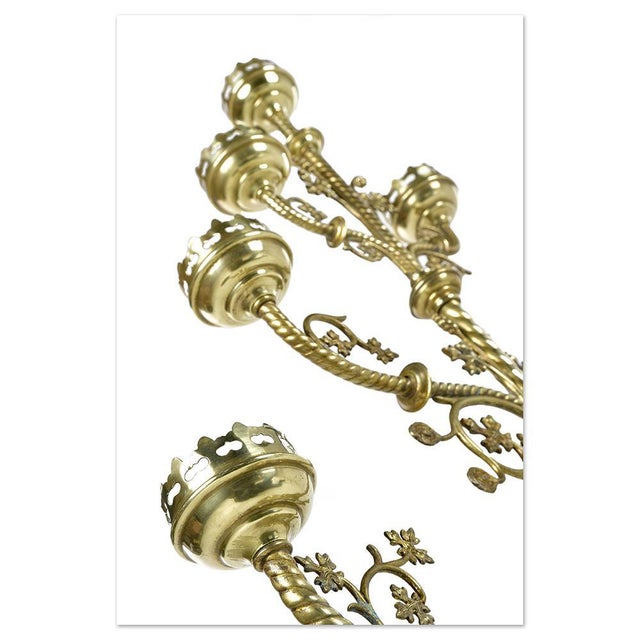 Large Religious Brass 7-Branch Candelabra For Sale - Image 6 of 8