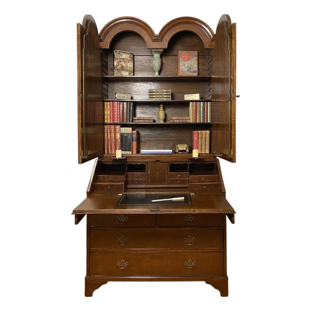 William and Mary Style Walnut Double Dome Bureau Bookcase or Cabinet For Sale