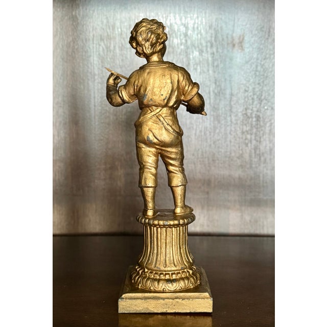 Traditional Antique Gilt Spelter Figure of a Boy on Classical Pedestal, Circa 1900 For Sale - Image 3 of 17