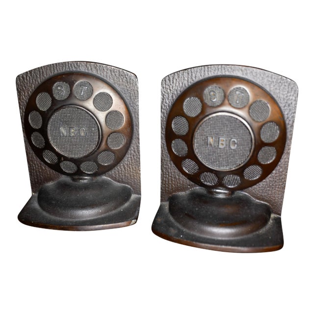 Pair of 1930s NBC Radio Western Electric Microphone Cast Metal Bookends For Sale