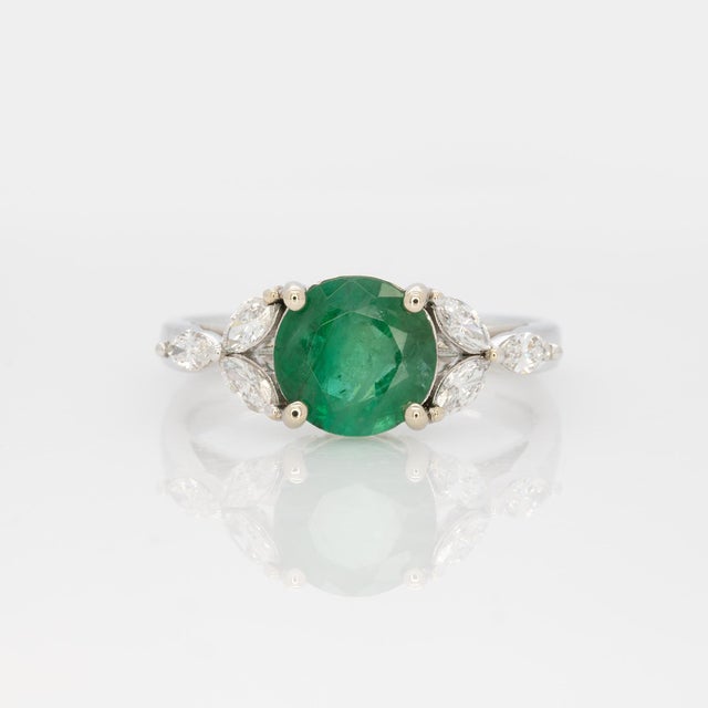 1.6Ct Zambian Emerald Ring With Earth Mined Diamond Accents: Solid 14k Gold, , Size 6.75 For Sale - Image 4 of 8