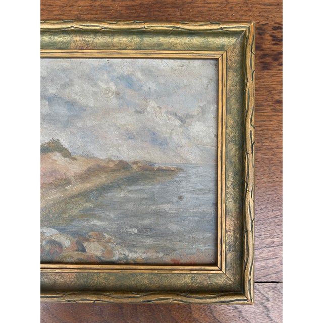 Antique Hand Painted Framed Oil on Board Seaside Coastal Landscape Painting, Early 20th Century For Sale - Image 4 of 8
