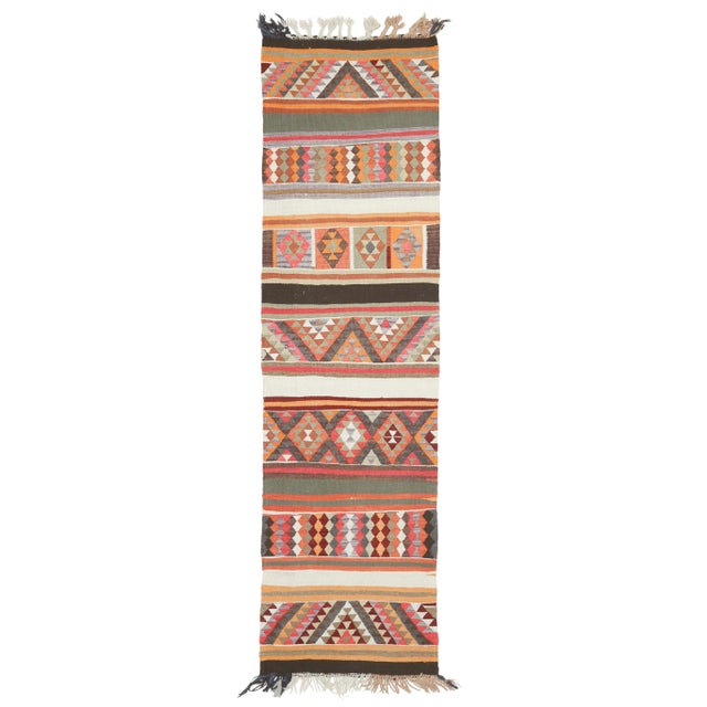 1970s Vintage Turkish Hand-Knotted Wool Cotton Orange Runner Rug For Sale - Image 10 of 10