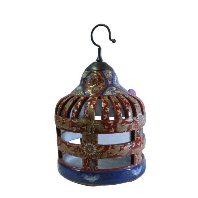 Chinese Vintage Handmade Red Ceramic Birdcage Shape Display Figure For Sale - Image 4 of 8