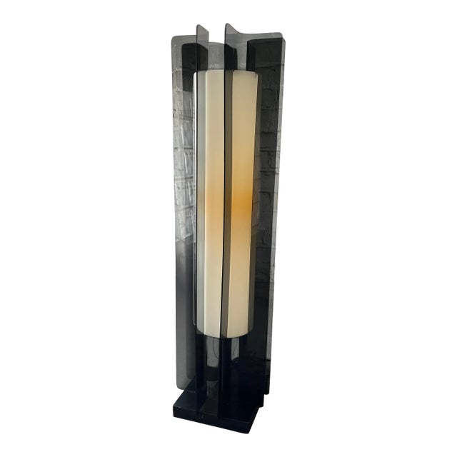 1970s Mid-Century Modern Smoked Lucite Tower Table Lamp For Sale