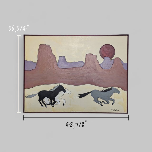 Rustic Vintage Signed 1994 Southwestern Horse and Desert Landscape Painting For Sale - Image 3 of 8