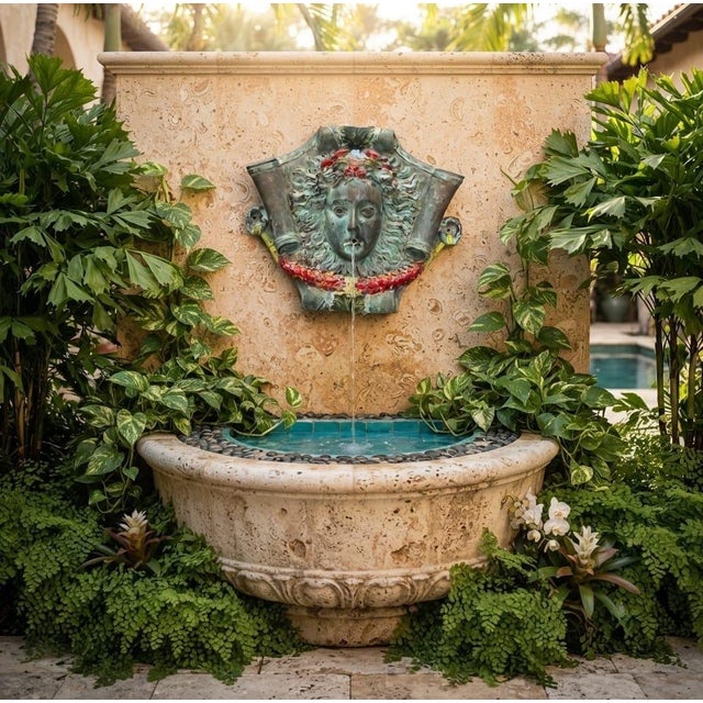 Metal Vintage Classical Bronze & Polychrome Water Fountain Mask For Sale - Image 7 of 12