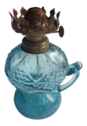 1950s Blue Glass Quilted Oil Lamp
