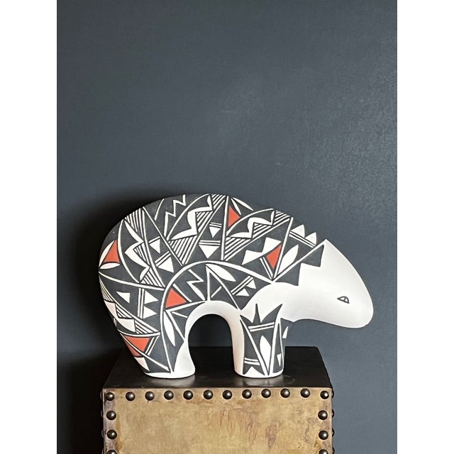 Native American Art Large 12" Acoma Pueblo Pottery Bear – Signed Concho Nm – Hand-Painted Geometric For Sale - Image 4 of 8