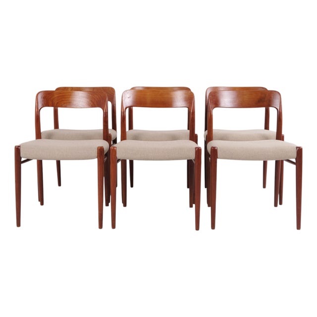 Model 75 Dining Chairs in Teak by N.O. Møller, 1960s, Set of 6 For Sale