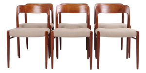 Model 75 Dining Chairs in Teak by N.O. Møller, 1960s, Set of 6