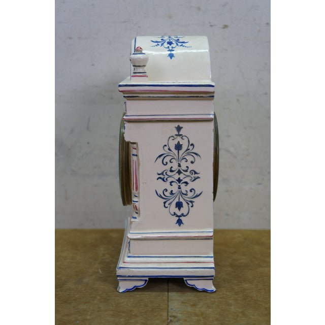Antique Renaissance Revival j.e. Caldwell French Delft Porcelain Mantel Clock For Sale - Image 6 of 18