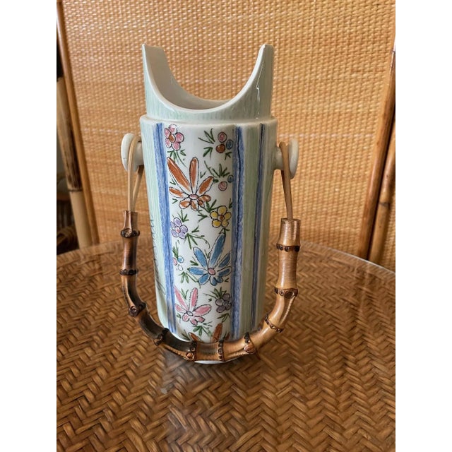 Grissini Vase in Bamboo and Ceramic by Taddeï, in Very Good conditions. Designed 1950 to 1959