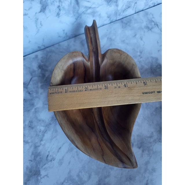 Hand Carved Iroko Wood Partitioned Leaf Bowl For Sale - Image 10 of 11