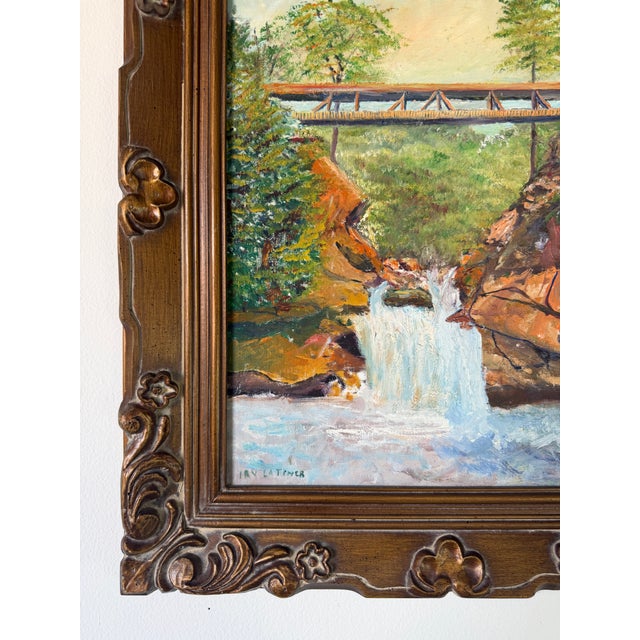 Wood Vintage Irv Latimer Waterfall Landscape Oil on Masonite Board Painting – Framed For Sale - Image 7 of 13