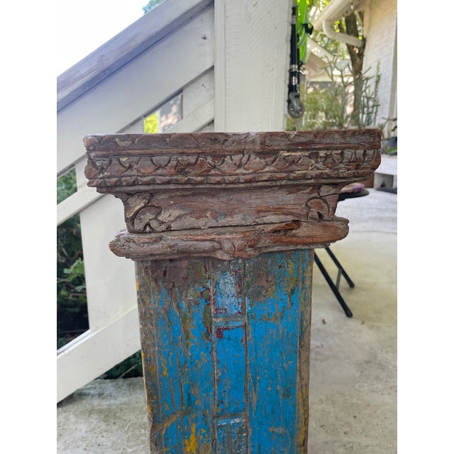 Shabby Chic Vintage 1980s Architectural Carved Wood Plant Stand Pedestal For Sale - Image 3 of 12