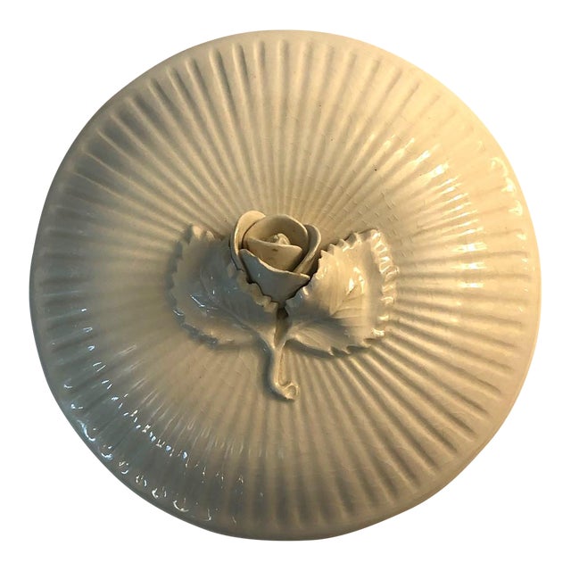 Portugal Blanc De Chine Ribbed Decorative Covered Bowl With Rose For Sale