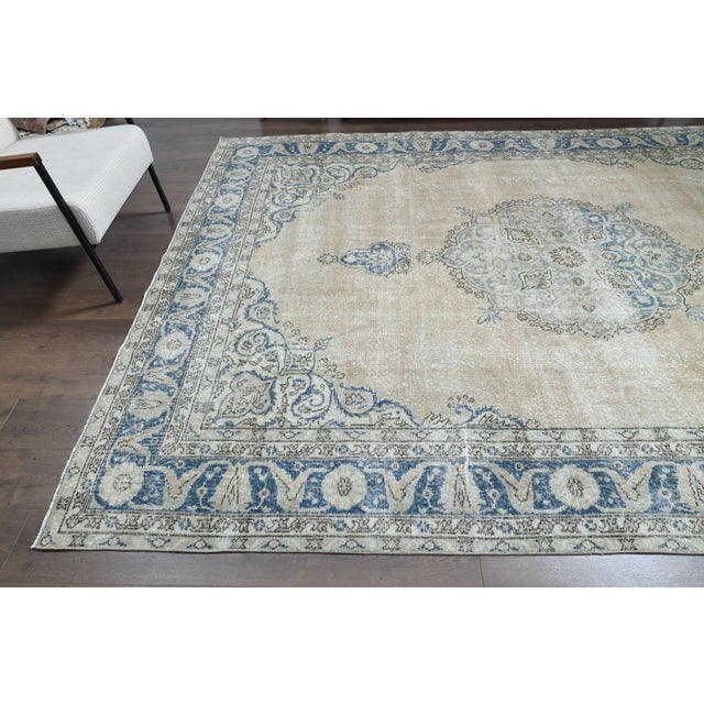 1970s Vintage Persian Handmade Wool Cotton Beige Area Rug For Sale - Image 10 of 11