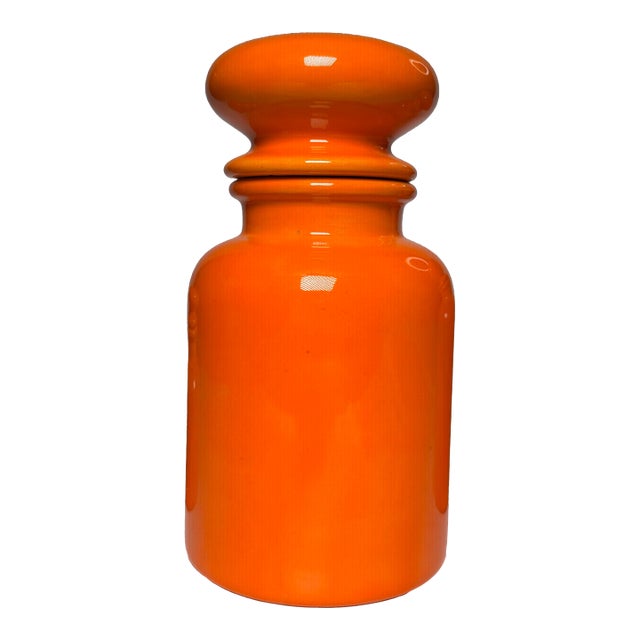 Vintage Mid Century Modern Bright Orange Apothecary Lidded Jars, Set of 3 For Sale