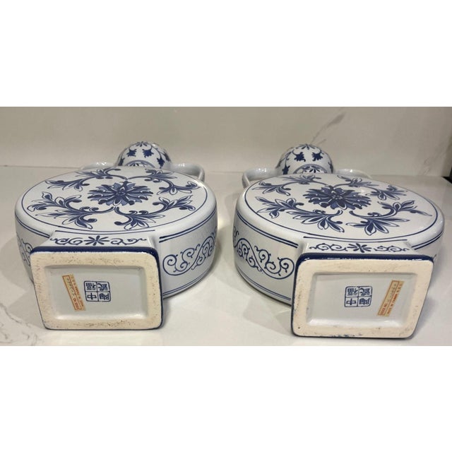 Vintage Pair of Blue and White Chinese Porcelain Moonflask (Urn, Vase) For Sale In Tampa - Image 6 of 13