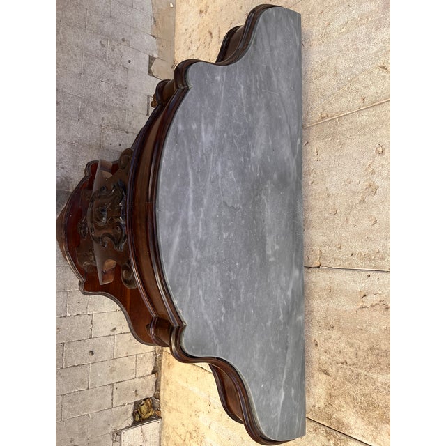 Brown Antique Console Table with Grey Marble, 1890s For Sale - Image 8 of 11