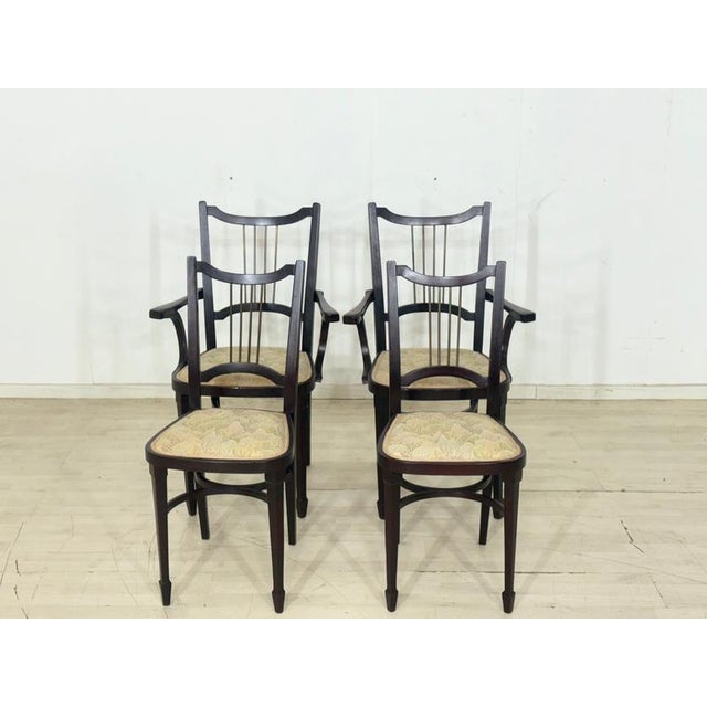 Viennese Art Nouveau Dining Chairs with Brass Backrests from Thonet, 1900s, Set of 4 For Sale - Image 6 of 17